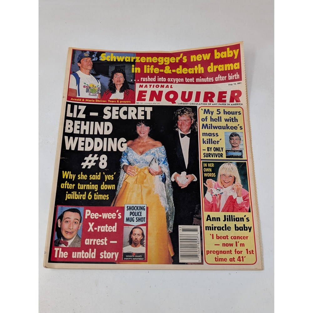 National Enquirer 1991 Elizabeth Taylor Pee-wee Herman Arrest Paul Rubuens VTG